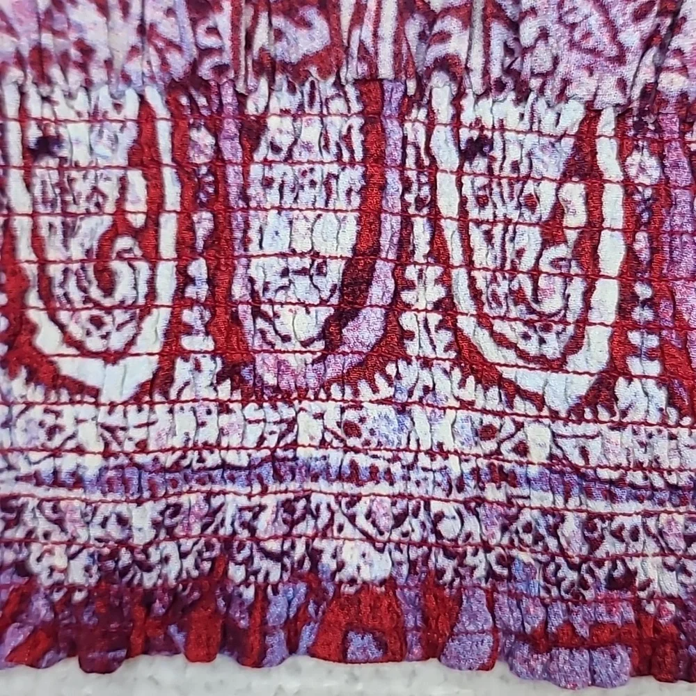 Free People Wild & Free Long Sleeve VNeck Cropped Paisley Print Blouse Red/White